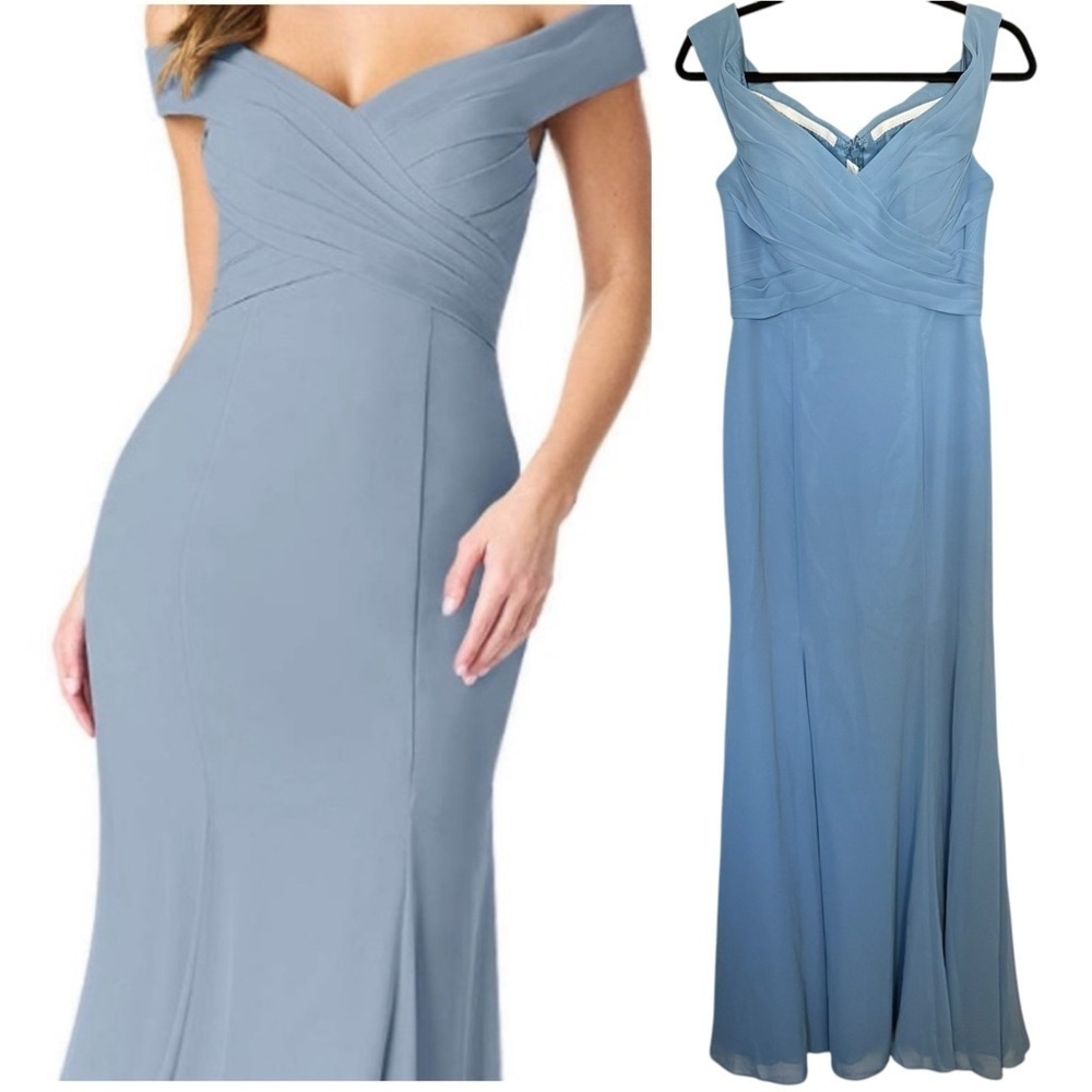 Azazie Empire Off-The-Shoulder pleated Chiffon Floor-Length Dress